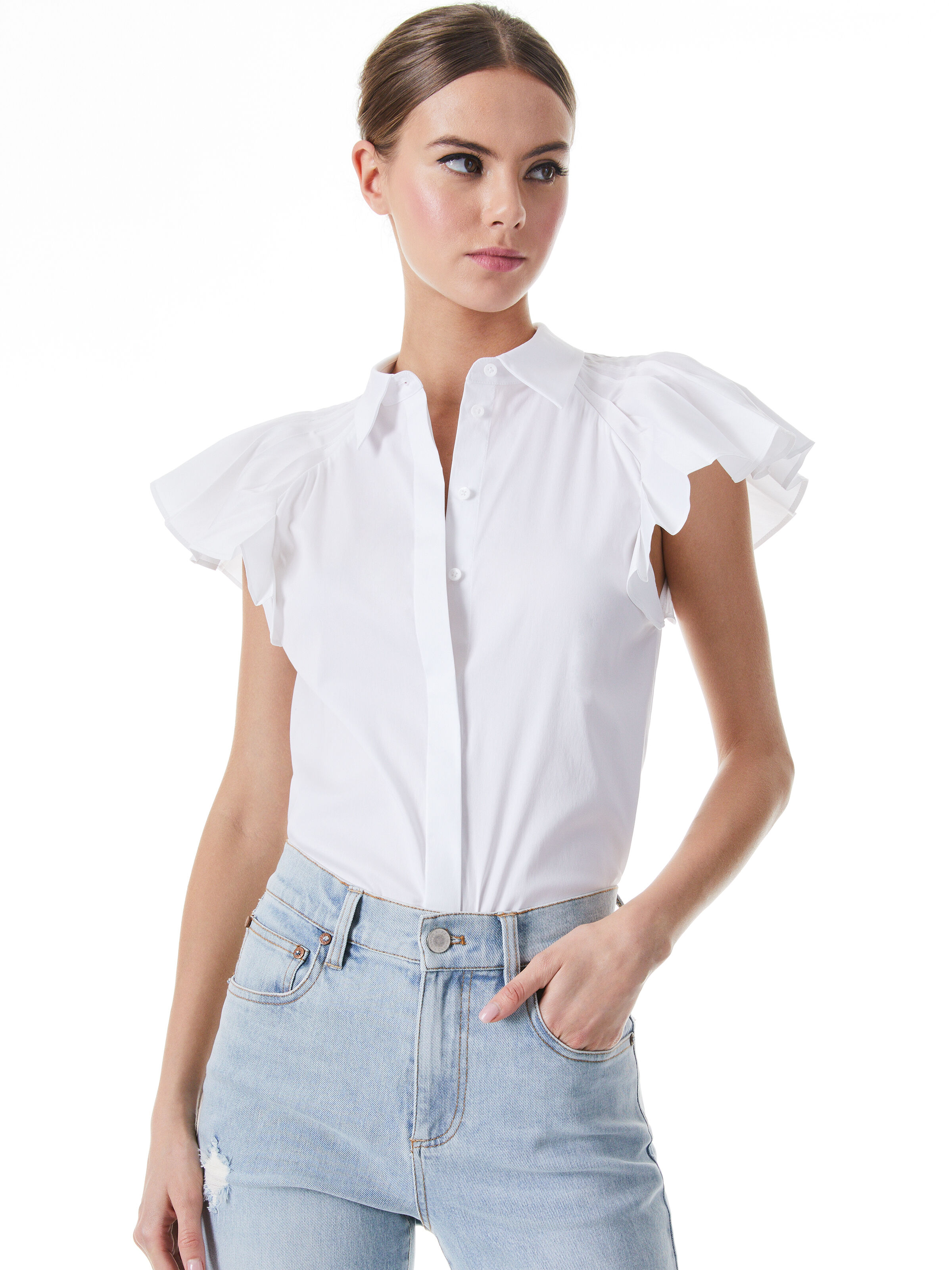 Sol Sleeveless Collared Top In Off ...